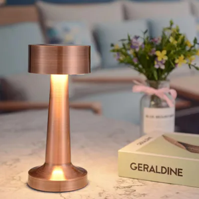 Produktbild von Tischlampe, Kabellos Dimmbar Tischleuchte, Led Tischleuchte Metall,Touch Steuerung Augenschutz Leselampe, USB Wiederaufladbare, Warmweiß, Kupfer