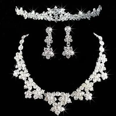 Produktbild von r Brautschmuck, glänzender Strassstein, süße Blumenkrone, Halskette, Ohrringe, Set
