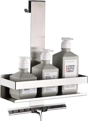 Immagine prodotto di Portaoggetti da doccia in acciaio inossidabile Unyqoos® – 30x10x8 cm, finitura nickel spazzolato, con ganci e sistema di drenaggio, gommini antiscivolo, fissaggio con 4 viti, barra di supporto da 40 cm