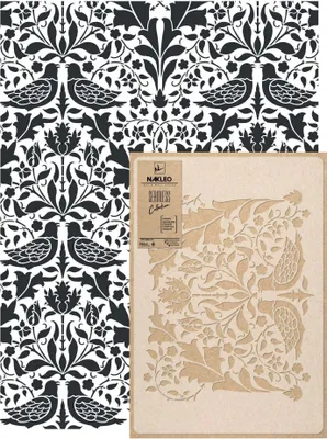 Produktbild von Wandschablone Groß Muster, Malschablone 59x95 cm William Morris Blumen Vögel Wiederverwendbare Kunststoff, Geometrische Tapete Wandgestaltung