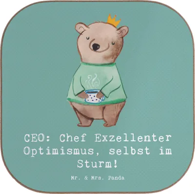 Produktbild von Mr. & Mrs. Panda Tischuntersetzer CEO Optimismus - Meeresbrise - Geschenk, Unternehmensführung, gläseruntersetzer, Tassenuntersetzer, handgefertigte Geschenke, Humor