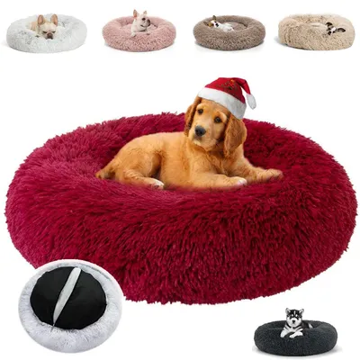 Productafbeelding van Hondenbed, rond, 70x70x20 cm, kerstelijk rood, wasbaar, geschikt voor middelgrote honden en katten