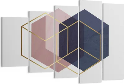 Produktbild von Bild auf Leinwand - Leinwandbild - 5 Teile - Sechsecke Modern Gold - 150x100cm - Wand Bild - Wanddeko - Wandbilder - Leinwanddruck - Bilder - Wanddekoration - Leinwand bilder - EG150x100-4691