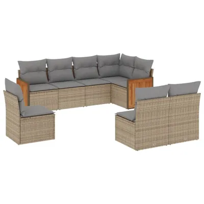 Produktbild von Modulares Garten-Loungeset, 8-teilig, mit abnehmbaren Kissen, UV-beständiges Poly Rattan, pulverbeschichteter Stahl, Beige/Hellgrau