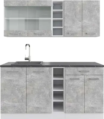 Produktbild von Singleküche Vicco R-Line Beton/Weiß 160 cm , AP Anthrazit, Model 42781