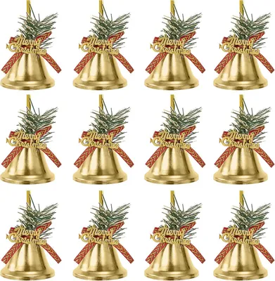 Weihnachtsglocken, 12 goldene Glocken-Anhänger, 3,2 cm, Kunststoff