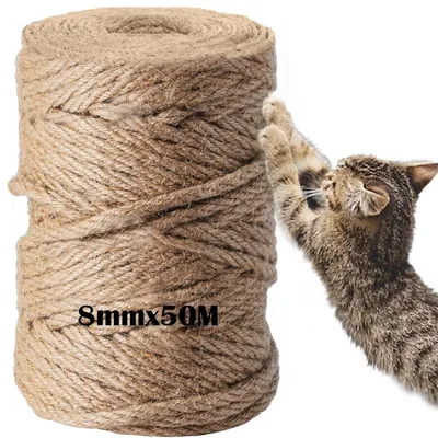Productafbeelding van Sisal Touw 50m - Duurzaam 4-draads Touw - Krabpalen Bekleden - DIY Knutselen - Hennep/Sisal Touw - Dikte 8mm - Krabpaal Touw