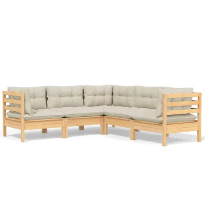 Produktbild von vidaXL 5-tlg. Garten-Lounge-Set mit Creme Kissen Massivholz Kiefer