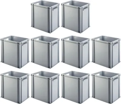 Produktbild von SparSet 10x Eurobehälter mit offenem Griff | HxBxT 40x30x40cm | 37 Liter | Grau | Eurobox, Transportbox, Transportbehälter, Stapelbehälter