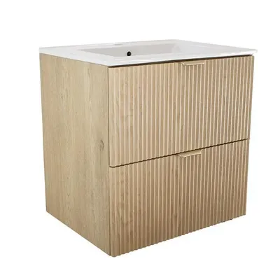 Obrázok produktu pre WENA Kúpeľňová skrinka s umývadlom 60 cm, rebrované čelá, kovové úchyty v zlatej farbe (farba: Dub Cremona)