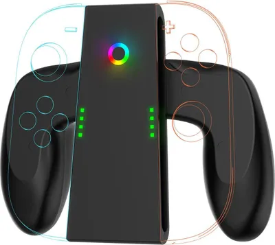 Obrázek produktu pro NS2287 - Nabíjecí rukojeť Dock - Magnetická - Rychlé nabíjení USB-C - Pro 2 ovladače - RGB displej - Přenosná - Černá