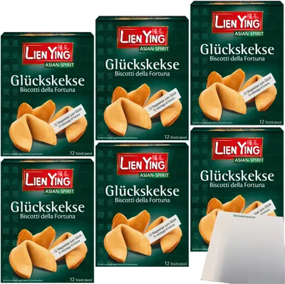 Produktbild von Lien Ying Glückskekse mit weisen Botschaften 6er Pack (6x70g Packung) + usy Block