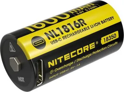 Zdjęcie produktu dla Bateria Nitecore Li-Ion NL1816R 18350 z portem ładowania USB-C, 3,6 V 1600 mAh