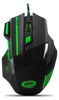 Imagen del producto de Ratón alámbrico Esperanza para jugadores, modelo 7D, conexión USB, diseño Mx201, color verde "Wolf"