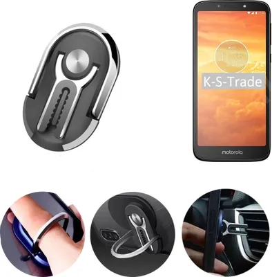 Produktbild von K-S-Trade 3in1 Smartphone-Ring Handy-Ring kompatibel mit Motorola Moto E5 Dual SIM Fingerhalterung  Handyring Tischständer Lüftungsgitter-Halterung