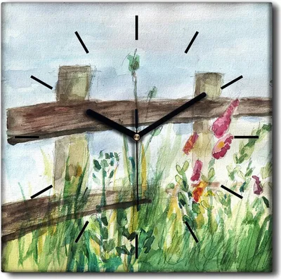 Produktbild von Coloray Uhr auf Leinwand 30x30 cm Wand Uhr Dekoration Wohnzimmer Segeltuch schwarze Hände -Aquarelle blüht Blumen