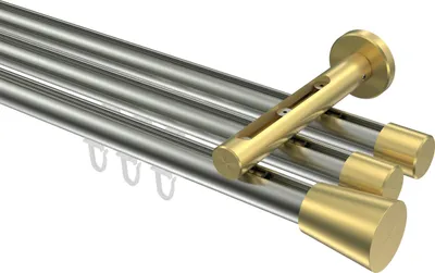 Produktbild von Interdeco Innenlaufstange / Gardinenstange mit Innenlauf Edelstahl-Optik / Messing-Optik, Typ Siteno Sitra (Konus), 20 mm Ø 3-läufig, 240 cm