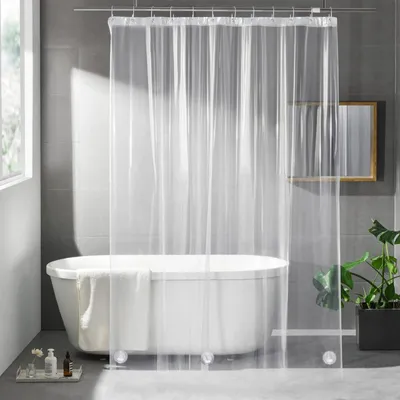 Produktbild von Transparenter Duschvorhang 183 x 183 cm, magnetischer EVA-Duschvorhang mit 3 Magneten und 12 Haken, schimmelresistent und wasserdicht, 0,08 mm dick