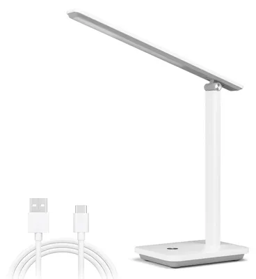 LED-Bürolampe, klappbar, 3 Modi, 4 Helligkeitsstufen, USB, Touch, Weiß-Grau
