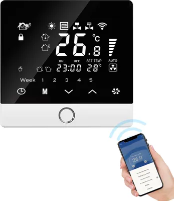 Obrázek produktu pro Inteligentní termostat WiFi, 5+2, programovatelný, úsporný, 3 A, ohřev vody, hlasové ovládání Tuya, termostat, LCD displej, inteligentní regulátor teploty, digitální termostat s funkcí dětského zámku, kompatibilní s Alexou a Google Assistant pro kancelářské/domácí použití