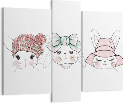 Produktbild von Bild auf Leinwand - Leinwandbild - Bunnys Hüte Illustration Kinder - 95x80cm - Wand Bild - Wanddeko - Leinwanddruck - Bilder - Kunstdruck - Wanddekoration - Leinwand bilder - Wandkunst - CB95x80-2852