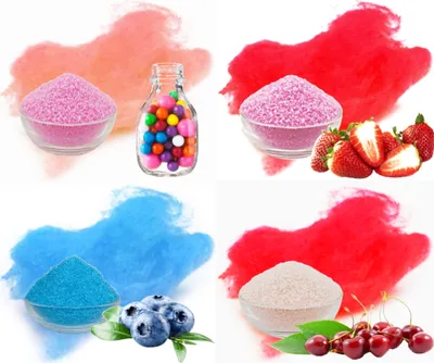 Produktbild von Aromazucker für bunte Zuckerwatte 4 x 250 g mit Geschmack Bubble Gum Erdbeer Heidelbeere Kirsche Farbzucker Zucker für die Zuckerwattemaschine