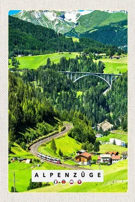 Produktbild von vianmo Holzschild 18x12 cm Alpenzüge Schweiz Österreich Brücke Bildmotiv Reisemotiv Abenteuer Reisen