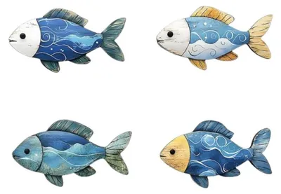 Holz-Fisch-Wanddeko 4er-Set, maritim, Strand, 17,9 cm