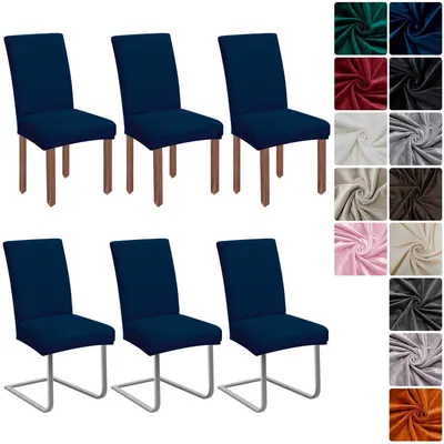 Immagine prodotto di Copri sedie in velluto, set da 6, blu navy, universali, elasticizzati, lavabili