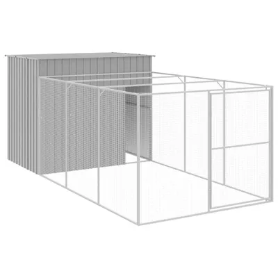 Produktbild von Hundehütte mit Auslauf Hellgrau 214x457x181 cm Verzinkter Stahl