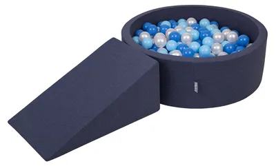 Image de KiddyMoon aire de jeux en mousse avec piscine à balles rondes (100 balles) fosses de balles pour bébés piscine de jeux courses d'obstacles, fabriqué en eu, bleu foncé:babyblue/bleu/perle
