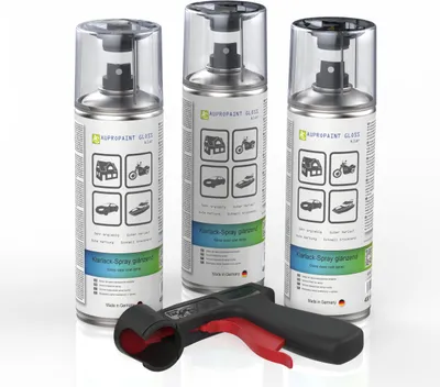 Produktbild von 3x AUPROTEC Lackspray Klarlack glänzend + Pistolengriff AUPROPAINT GLOSS Sprühlack 400ml