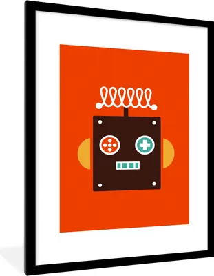 Produktbild von MuchoWow® Gerahmtes Poster Roboter - Formen - Gesicht - Orange - Jungen - Kinder 60x80 cm - Poster mit Schwarzem Bilderrahmen Wandposter Rahmen Foto Bilder - Wohnzimmer - Dekorationen - Prämie