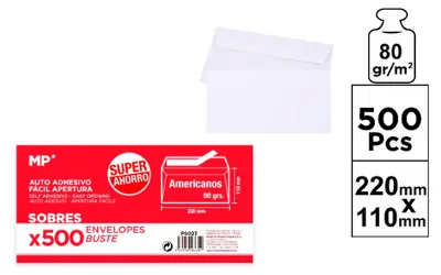 Immagine prodotto di Buste bianche autoadesive, formato americano 176 x 120 mm, confezione da 500 unità