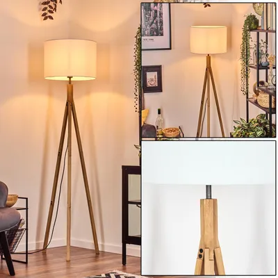 Produktbild von Schiavonea Stehlampe mit Holzfuß und Schirm aus Stoff