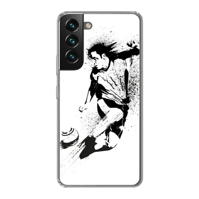 Produktbild von MuchoWow® Handyhülle Schutzhülle Hülle für Samsung Galaxy S22 Eine Illustration einer Person, die einen Fußball in Richtung Tor schießt - Jungen - Junge - Kind Silikon Softcase Handy Hülle - Mobiltelefonhülle