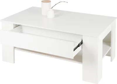 Zdjęcie produktu dla ML-Design  stolik kawowy z szufladą i półką, 110x65x48 cm, biały