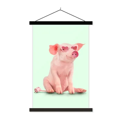 Produktbild von MuchoWow® Textilposter Schwein - Rosa - Brille - Sockel - Tiere 60x90 cm mit schwarzem Rahmen - Poster Wohnzimmer
