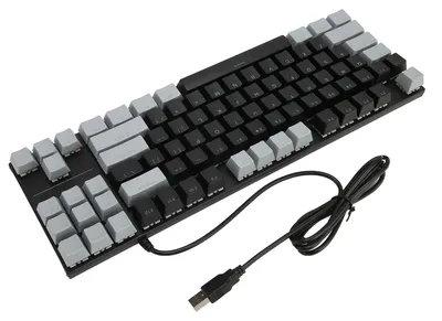 Obrázok produktu pre Mechanická klávesnica s 87 klávesmi, modrými spínačmi, RGB podsvietením, kontrastnými farbami a ergonomickým dizajnom – káblová klávesnica pre notebooky a stolné počítače, čierna a sivá
