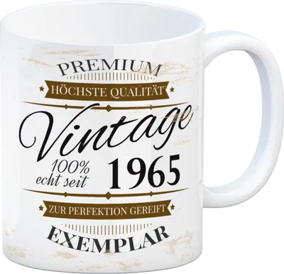 Produktbild von Vintage Tasse 100% echt seit 1965 Kaffeebecher [ber_jahrgeb]. Geburtstag