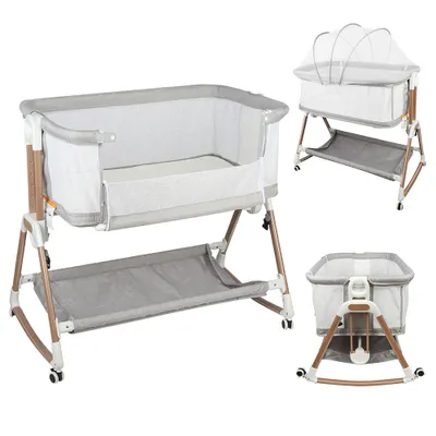 Produktbild von Babybett Beistellbett Schaukelfunktion Babywiege,6-stufige Höhenverstellung, mit Matratze