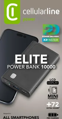 Produktbild von Cellularline Elite 10000, 10000 mAh, Lithium-Ion (Li-Ion), Power Delivery, Schwarz