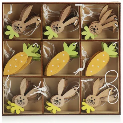 Produktbild von com-four® 36x Dekoaufhänger Ostern - Osterschmuck aus Holz zum Aufhängen - Holzaufhänger für den Osterstrauß - Hasen und Möhre