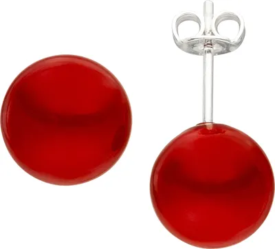 Produktbild von Ohrstecker 925 Sterling Silber 2 Muschelkern Perlen rot 10 mm Perlenohrstecker