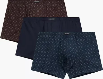 Produktbild von Atlantic Herren Baumwoll-Boxershorts Set - Bequeme Unterwäsche mit Stretch, Atmungsaktiv, 3er Pack, Farben: Dunkelblau, Dunkelgrün, Grau Melange, Klassischer Schnitt, Herbst/Winter Kollektion 2025 M