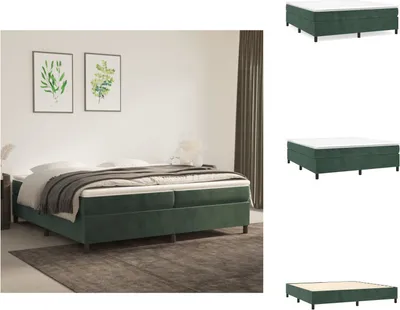 Imagen del producto de vidaXL: Base de cama con somier y colchón, color verde oscuro, 200x200 cm, tapizada en terciopelo. - Camas y estructuras de cama