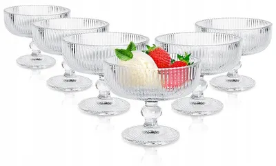 Zdjęcie produktu dla Pucharki Do Deserów i Lodów Szklane Ryflowane Na Nóżce 355ml 6 sztuk