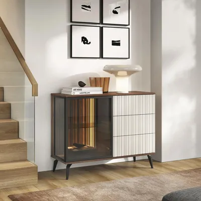 Produktbild von Sideboard Kommode YUKO 103 cm Nussbaum Kaschmir LED Push-To-Open