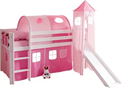 Produktbild von Rutschbett mit Turm "Kasper" Kiefer Weiß Classic (Rosa-Pink)