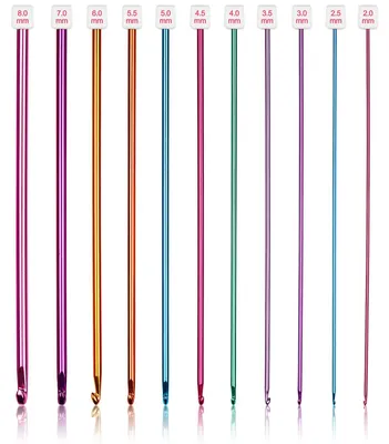 Häkelnadeln-Set, 11 Tunesische Nadeln, 2-8 mm, Aluminium